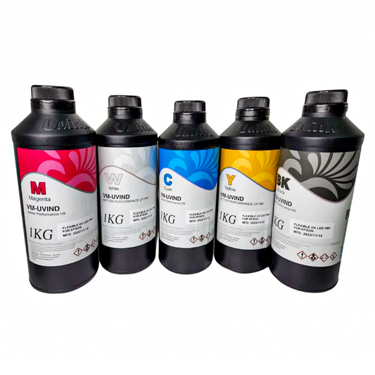 Tinta UV Premium Semirrígida UVINK UM-UVIND para DX5, DX7, XP600,Tx800 i3200 – Botella 1 Litro