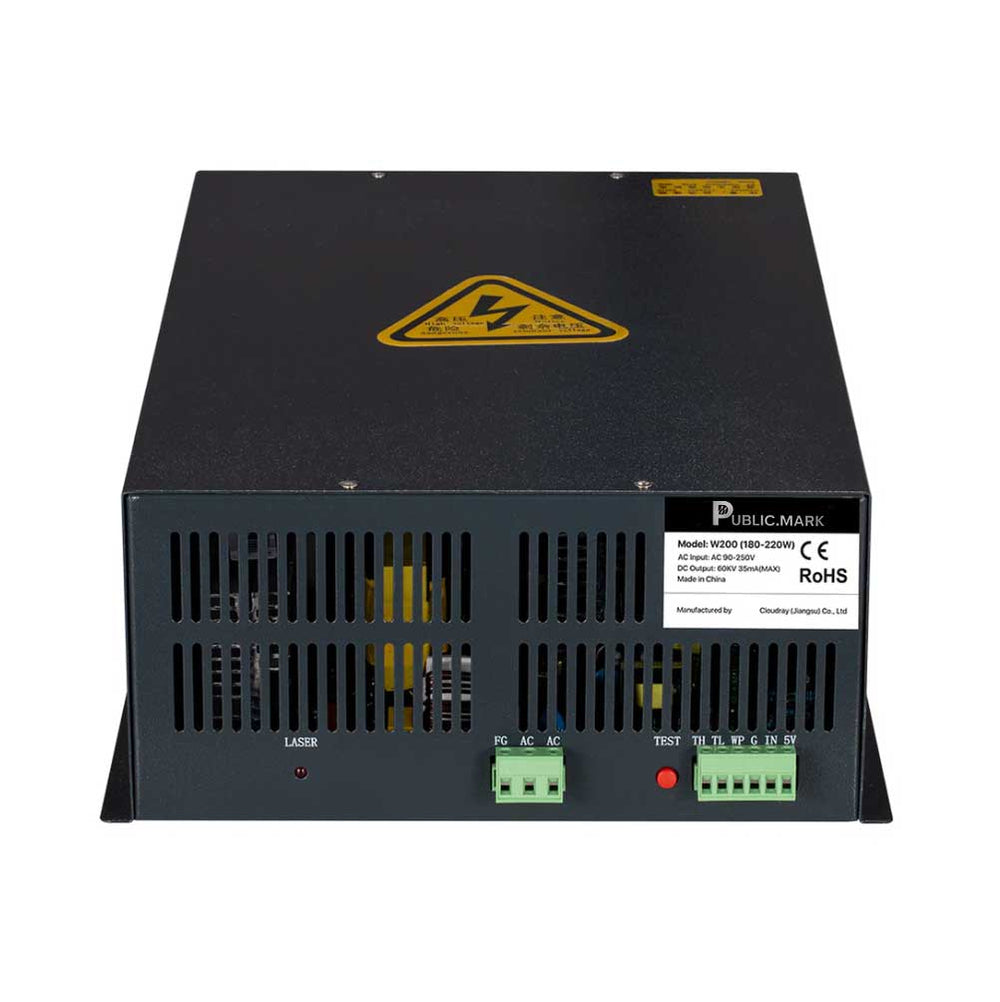 Es compatible con tubos de alta potencia como los modelos RECI W8, PURI W9, Cloudray de 200W y similares , y con controladores tipo Ruida, Trocen y TopWisdom utilizados en sistemas CNC.